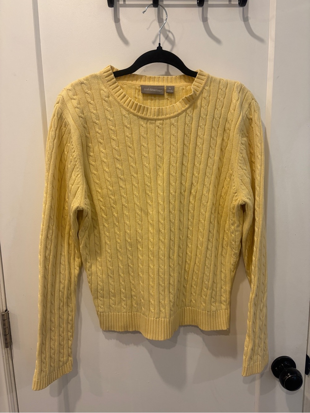 Butter Yellow Cable-Knit Crewneck Sweater